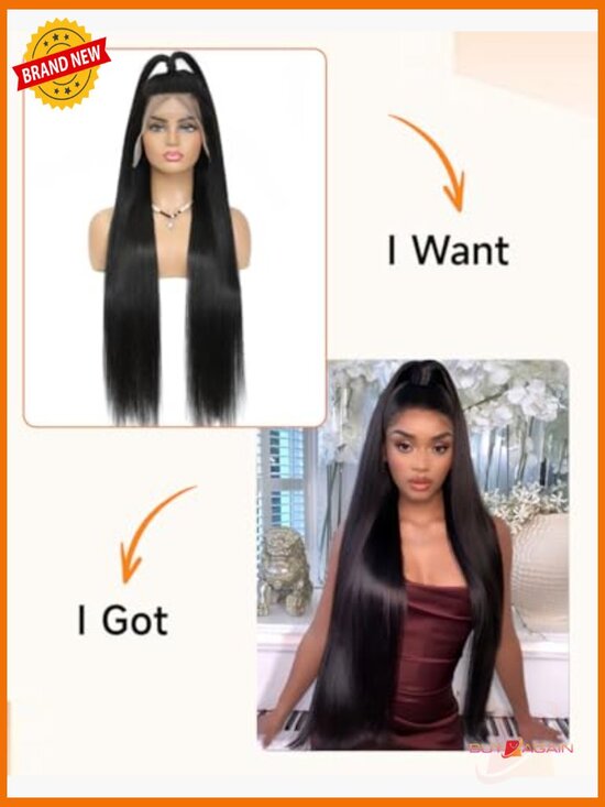 13x6 Lace Front Wig Human Hair 32 Inch Straight 200 Density Pre Plucked Glueless main image 4